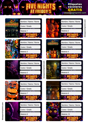 Etiquetas Escolares Five Nights At Freddys Ed